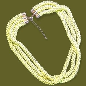 Vintage 1960s Lemon Yellow Metal Linked Multi Strand Necklace MINT